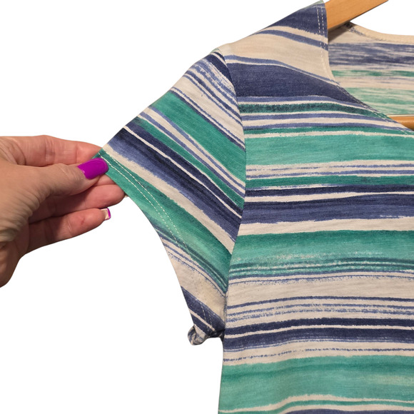 Zenergy by Chico’s Women’s Coastal Tee M Blue Green Striped Lightweight Cruise - Picture 3 of 8